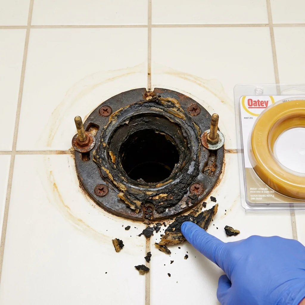 Failed wax ring showing water seepage at the base of a toilet in a Madison, IN home